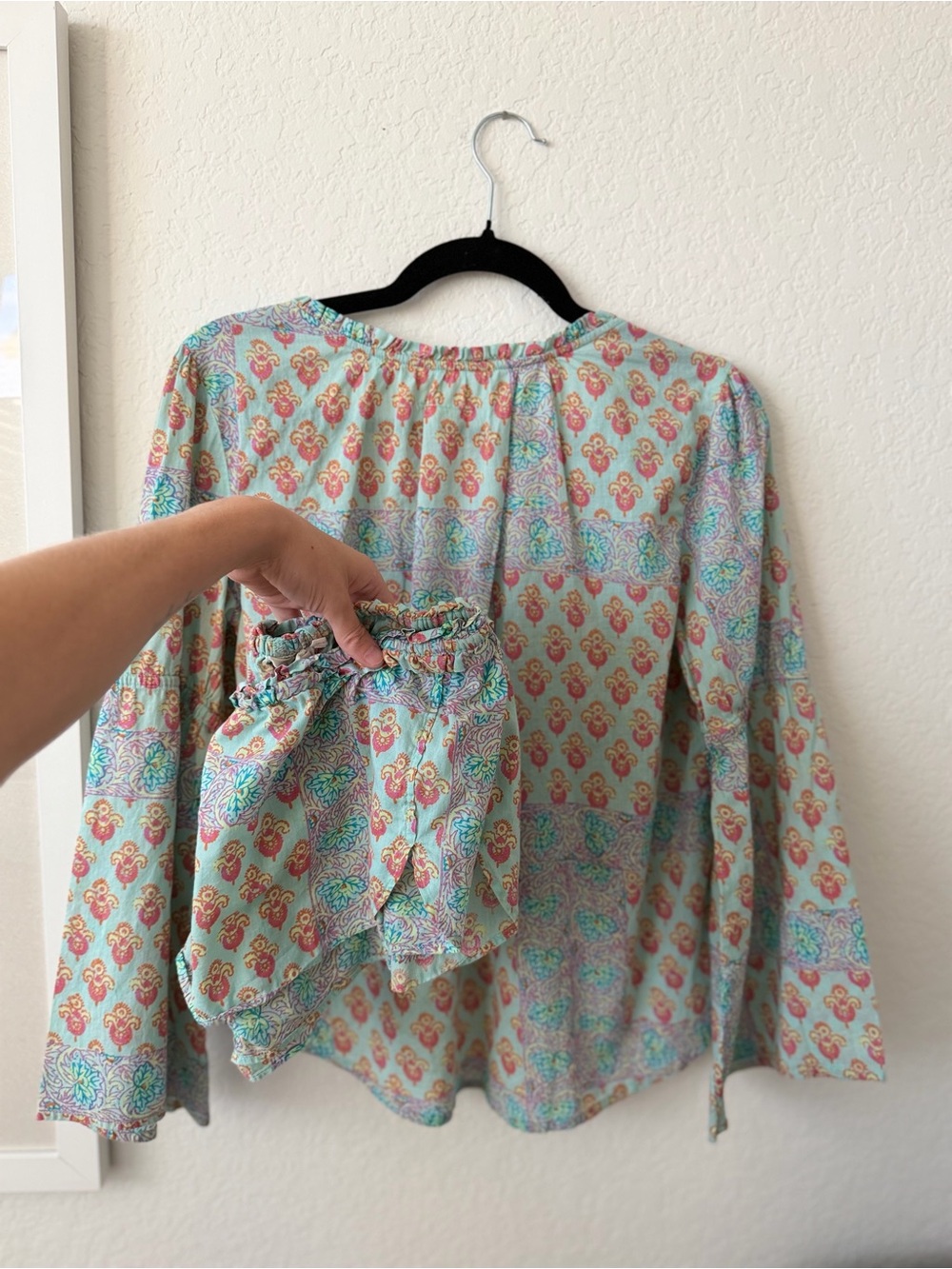 Lilka by Anthropologie Light Aqua Paisley Print Peasant Blouse + Shorts - Picture 4 of 6